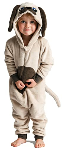 Onesie for Boys or Girls Fluffy Pug Dog with Tail -Animal Costumes AllinOnes in Kids Age 8-9 Years B Pug
