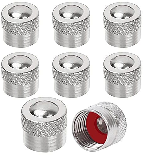 Lot de 8 bouchons de valve en métal avec anneau en caoutchouc pour voiture, moto, vélo et scooter