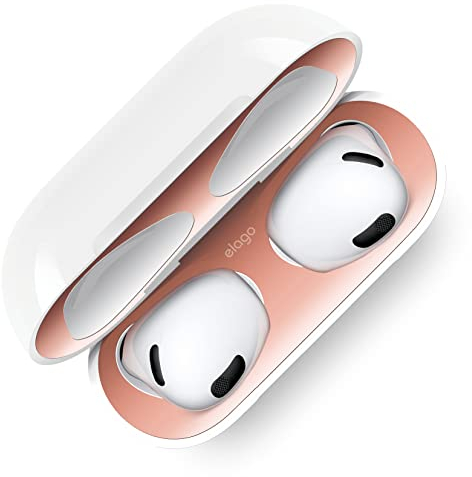 elago Staubschutz Kompatibel mit AirPods 3 Hülle, Staubdichter Metallic-Aufkleber, Ultraschlanke Folie, Luxuriös Aussehendes Beenden, Schutz vor Eisen und Metallspänen (1 Set) (Rose Gold)