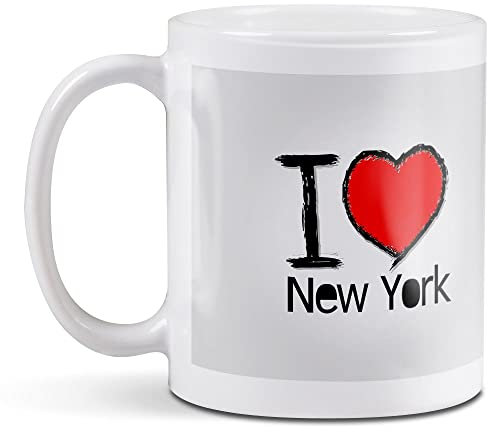 1 x 11oz (284ml) White Ceramic Mug Cup - I Love New York NYC America USA Design for Coffee Tea Drinks Kitchen Birthday Office Fun #7752