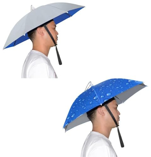 NEW-Vi Paraplyhatt vuxen och barn hopfällbar keps för strand fiske golf fest huvudbonader (silver och droppblå 2 st)