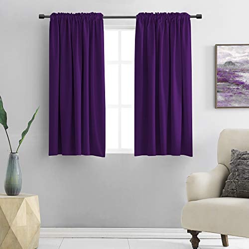 DONREN 48 Inch Length Short Curtains for Kitchen - Small Window Treatment Rod Pocket Blackout Curtain Drapes (1 Pair,Royal Purple,52 Inches Wide by 48 Inches Long)
