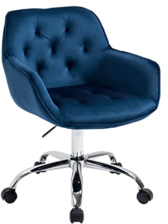 Sepnine Bürostuhl Samt, Schminkstuhl mit Rollen,Schreibtischstuhl Aesthetic Mädchen, Drehstuhl mit Silbernen Stuhlbeinen, Höhenverstellbar, Studie, Büro, Schlafzimmer, Bis 135 kg, Blau