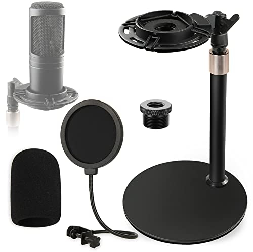 AT2020 Desktop Mikrofonständer mit Stoßdämpferhalterung, Pop Filter und Windschutzscheibe