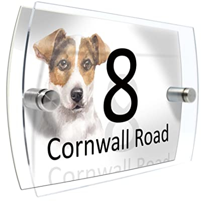 House Number Plaque Sign Door Road Plate for Dog Lovers Personalised Watercolour Print (D426 Jack Russell)