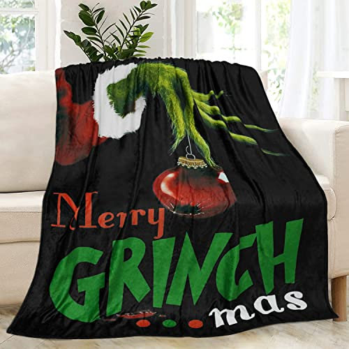Grinch Decke Merry Grinchmas, Weihnachtsdecke, 152,4 x 127,7 cm, Fleecedecke für Zuhause, Bett, Sofa, Stühle, Wohnheim