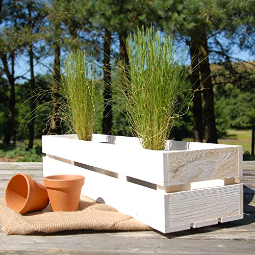 White Vintage Fruit Crate Style Narrow Garden Trough Planters Boxes (Large)