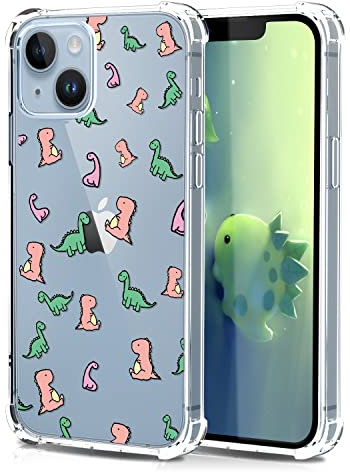 XIMIZU Cute Case for iPhone 14 dinosaur, Shockproof Protective Mobile Phone Cover Dinosaur Design Boys Girls Soft TPU Bumper Anti-Scratch Crystal Clear Phone Case for iPhone 14 kids 6.1