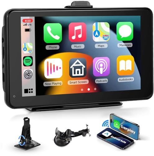 Hodozzy Wireless Carplay Screen for Car, 7 Inch Portable Android Auto Touch Screen Car Stereo, Portable Car Radio with Bluetooth, GPS Navi, Mirror Link, Voice Control, FM Transmitter, AUX/TYPE-C