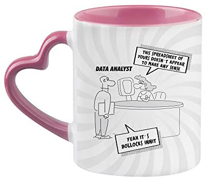 Data Analyst Mug, Excel Gift, Coffee Mug, Coworkers, Office Gift, Accounting, Boss, Funny Spreadsheet Theme Coffee Tea Ceramic Heart Handle Mug. (Pink)