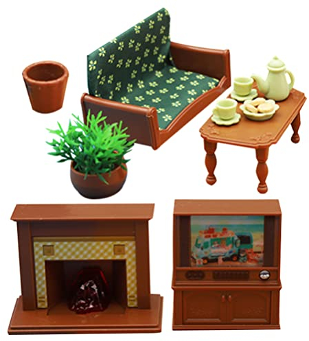 Operitacx Puppenhaus Wohnzimmer Möbel Miniatur Sofa mit Tisch Schrank Kamin Modelle Mini Media Room Set für Landschaft Puppenhaus Sandkasten