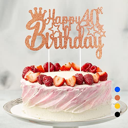 Happy Birthday Tortendeko Geburtstag, Cake Topper Geburtstag, Glitter Cake Topper Happy Birthday, Tortendeko Schwarz, Cupcake Topper für Mädchen Jungen Frauen Mann (Roségold - 40. Geburtstag)