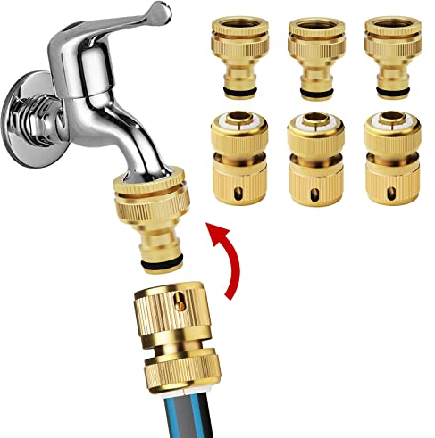 Mdlufee 2 in 1 connettori per Rubinetto in Ottone, Adattatore per Rubinetto da 3/4 e 1/2, connettore rapido per Tubo da Giardino da 1/2, Raccordo per autolavaggio e Raccordo per Tubo (6 Pezzi)