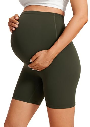 CRZ YOGA Damen Butterluxe Kurze Umstandsleggings Schwangerschaft Shorts Umstandsshorts Umstandshose Yoga Leggings - 15cm Olivgrün 38