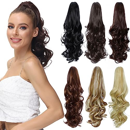 Luxiremi Ponytail Extensions capillaires à clips bouclés pour queue de cheval avec pince - 40 cm - Noir - Pour femme