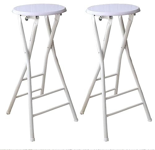 Pealihuy 28-Zoll-Klapp-Barhocker-Stuhl-Set mit 2 Stühlen (Schwarz, Weiß), zusammengeklappte Höhe: 37,4, runder Hochstuhl for die Frühstücksküche, Moderne Barhocker mit Thekenhöhe (Color : B)