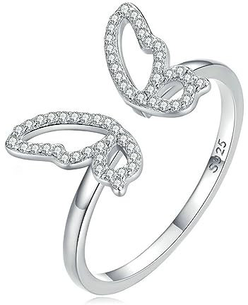 MeiLiSis Offene Schmetterlingsringe, Verstellbar, Zart, Brillant, Hochzeit, Verlobungsring, Ring, Fingerband, Ewigkeit, Zierlicher Schmuck, Geschenke Für Frauen, Mädchen, Geburtstag