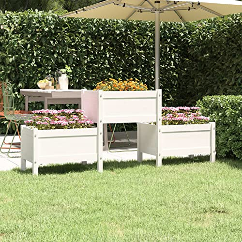 BaraSh Jardinière Blanc 178,5x44x75 cm Bois Massif de pin,Jardiniere sur Pieds,Jardiniere Terrasse