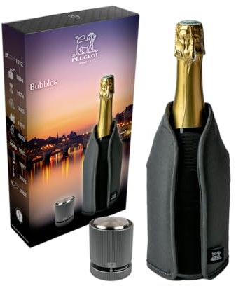 PEUGEOT - Coffret Cadeau Bubbles - Frizz Rafraîchisseur Gris Chiné + Bouchon À Champagne Line Carbone - Pour Un Champagne Frais En 20min - Reboucher Hermétiquement et Conserver La Bouteille Entamée