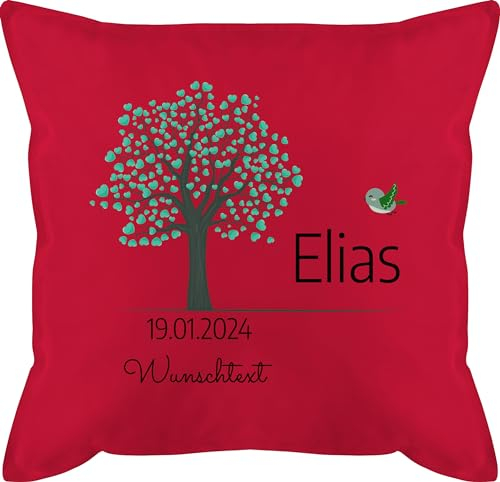 Kissen 50x50 - Lebensbaum Geburt Taufe Kommunion Datum Geschenk - 50 x 50 cm - Rot - personalisierte taufgeschenke zur geldgeschenk firmung Jungen tauf konfirmation konfirmations Geschenke