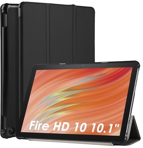 WD&CD Cuero Funda Compatible para Amazon Fire HD 10/10 Plus/ 10 Kids/ 10 Kids Pro 2023 10.1, Protector Compatible con Amazon Fire HD 10, Caso Carcasa Case Libro de Cuero con Soporte Función, Negro