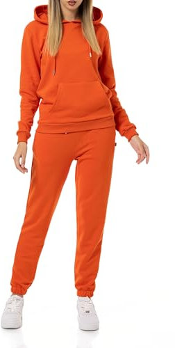 Redbridge Tuta da jogging da donna, comoda in due pezzi, con cappuccio e pantaloni da jogging, casual, per lo sport e la vita quotidiana, Colore: arancione., S