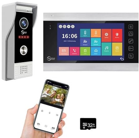 ANJIELO SMART Tuya Système d'interphone visuel à 4 fils avec caméra HD 1080p Sonnette filaire Moniteur d'écran WiFi avec vision nocturne grand angle avec détection de mouvement
