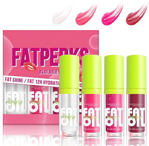 4Pcs Fettes Lippenöl Lip Oil Set, Langanhaltender Lip Oil Light Lipgloss Set, Glitter Liquid Lip Gloss, Feuchtigkeitsspendender getönter Lip Gloss Lip Plumper Lip Balm, High-Shine (Set A)