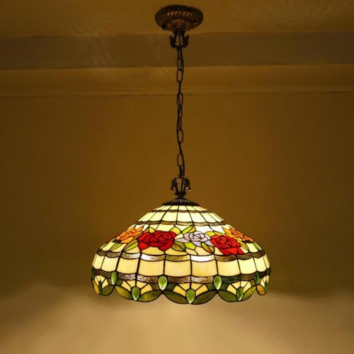 Ø46CM Retro Küchen Pendelleuchte Landhaus Loft Rose Deckenleuchte Hängeleuchte Glas Esstisch Pendelleuchte Vintage Küchenlampen Esszimmer Hängelampe E27 für Schlafzimmer Cafe Bar