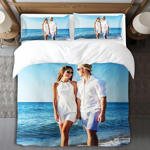 Kitlay Bettbezug Personalisiert Foto,Bettwäsche Personalisiert,Bettwäsche für Paare in Verschiedenen,Bettbezug mit Fotodruck,Unvergessliche Geschenke für Freunde,Familie,Paare,Jubiläen
