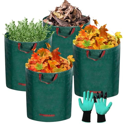 YIYADI Bolsas de Basura de Jardín,4x300L Bolsas de Basura Sacos De Jardín,Grandes Bolsas de Basura con Asas, Plegables y Reutilizables,para Residuos de Jardín,Hojas Secas,Restos de Poda