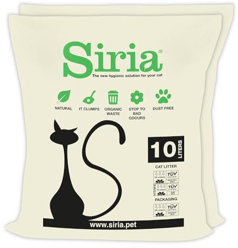 Siria 20L-Lettiera per Gatti Vegetale e Agglomerante-Set 2 sacchi da 10 Litri