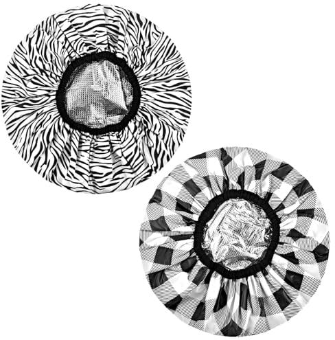 2 Pack Deep Conditioning Hair Caps Waterproof Double Layer Hot Oil Hair Treatment Heat Caps Reusable Shower Caps Steam Caps Processing Caps for Hair Deep Conditioning, Black