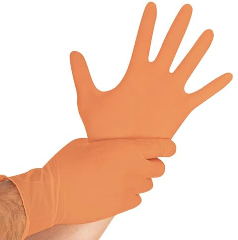 1000x Hygostar Einweghandschuhe Safe Light, Einmalhandschuhe Größe S, reißfeste Nitrilhandschuhe, puderfrei, latexfreie Gummihandschuhe, Handschuhe Einweg, Orange in XS, S, M, L, XL & XXL