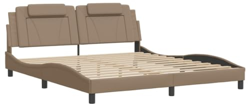 vidaXL Bettgestell, Bett Viana mit LED ohne Matratze, Bettrahmen mit Lattenrost Wellenform, Doppelbett für Schlafzimmer, Cappuccino-Braun 180x200cm