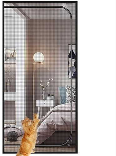 Fliegengitter for Katzen, Haustier-Fliegengitter, katzensichere Tür, verstärkt, strapazierfähig, for Schlafzimmer, Küche, for Terrassentüren, einfache Installation, verhindert Herumlaufen, mit Reißver