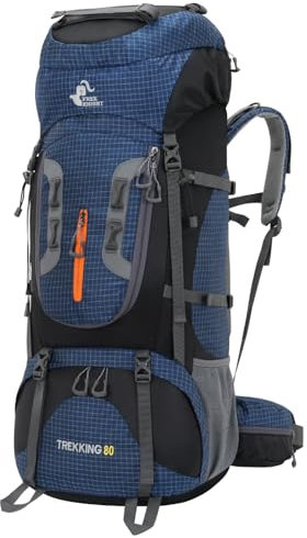 Bseash 80L Wasserdichter Wanderrucksack mit Regenschutz, leichter Outdoor-Sport, Reisen, Tagesrucksack für Klettern, Touren (Marineblau)