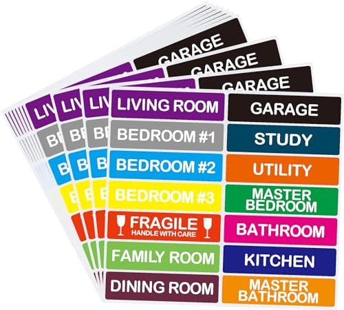 Hylabelest Pack of 140 Large Home Moving Labels for Boxes 14 Different Color Coded Stickers House Moving Supply, 25x101mm