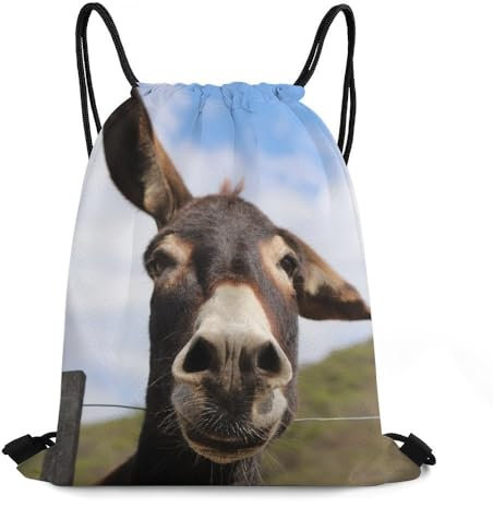 Zhimahou Turnbeutel mit Kordelzug, sehr lustiger Esel-Porträt, Bauernhoftier-Sportrucksack, String, Schwimmen, Kordelzugbeutel für Damen und Herren, wasserdicht, Reisen, Strand, Schultasche, Rucksack