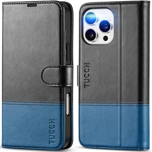 TUCCH Wallet Case for iPhone 16 Pro Max (6.9) 2024, Magnetic Protective PU Leather Flip Case with[Shockproof TPU][RFID Blocking][Kickstand][Card Slots] Compatible with iPhone 16 Pro Max, Black&Blue
