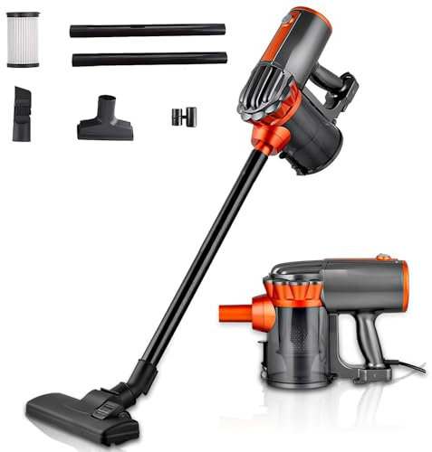 EagerMinds 600W Staubsauger mit Kabel, 16KPa 3-in-1 Stielstaubsauger & Handstaubsauger,5M Kabel, 1.5L Vacuum Cleaner, Staubsauger für Harte Harte Böden,Tierhaare,Teppich (red)