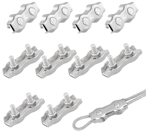 Dokeno Morsetto Duplex M4, 10 Pezzi Morsetti per Fune Metallica in Acciaio Inossidabile 304, Morsetto per Cavo Duplex Clip per Fune Metallica da 4mm Stendibiancheria