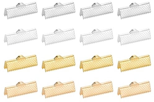 sourcing map 300Pcs 20mm Ribbon Crimp Clamp Ends, Bookmark Pinch Crimp Ends, Fasteners Clasp Crimp Ends for Bracelet Necklace Jewelry Making, 4 Colors