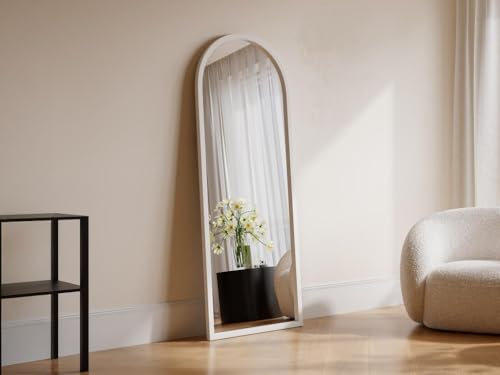 Vente-unique - Grand Miroir Arche en Bois de Paulownia - L. 65 x H. 170 cm - Blanc - Shangi