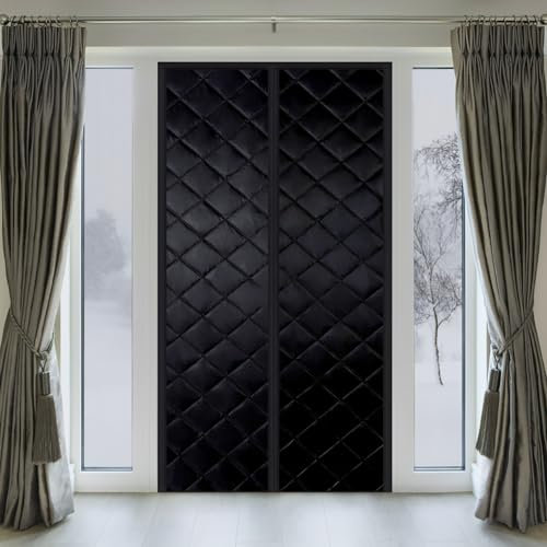 Magnétique Rideau De Porte, 235x220cm Isolant Thermique Isolation Porte Avec Coupe-vent Imperméable Isolation Phonique pour Porte d Entrée Intérieur/Patio/Coulissante(Noir)