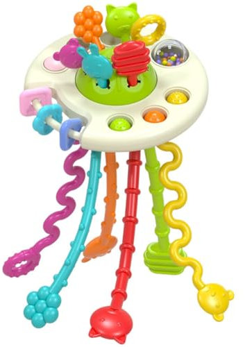 Silikon Activity Planet Eucalyptus | Montessori Spielzeug Baby 1 Jahr | Ufo Spielzeug Baby Motorikspielzeug Silikon Zugschnur Spielzeug ab 1 Montessori Spielzeug Silikon Baby Sensorik Spielzeug