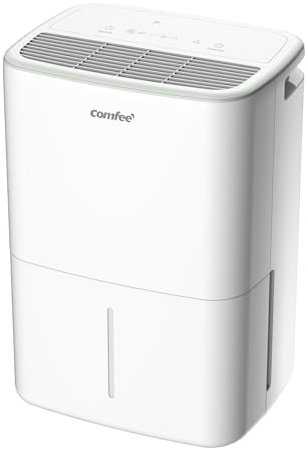 COMFEE' Aqua Dry 12L/DAY Dehumidifier for Home with 2.5L Water Tank, Low Noise Level, Drain Hose, and Continuous Drainage, Smart Dry Model, Ideal for Bedroom, Bathroom, Laundry Drying, Attic, Basement