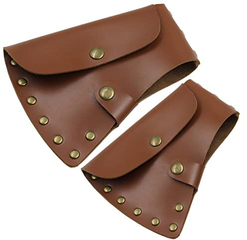 Uonlytech 2pcs Protective Cover Leather Head Protector Sleeve for Camping Outdoor Lumberjack Use