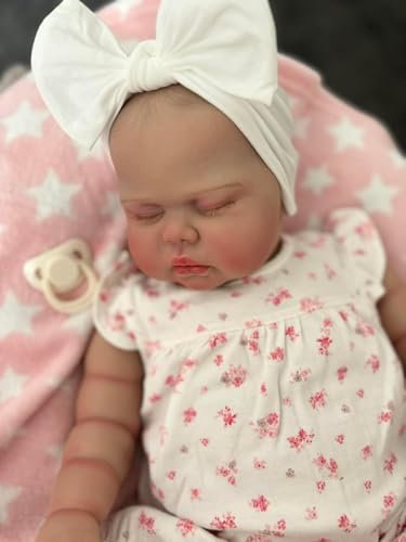Zero pam Süß Reborn Baby Mädchen Puppe 60 cm Augen Zu, Schlafenden Newborn Babypuppen mit Weichem Beschwertem Stoffkörper Wie Echt Vinyl Toddler Babys mit Zubehör für Kinder ab 3 Jahren
