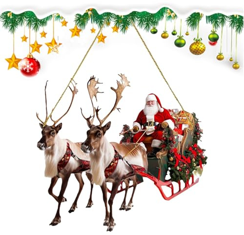 Weihnachtsmann und Rentier, Schlitten, Spielzeug, Rentier, Schlitten, Weihnachtsmann, Weihnachtsbaumschmuck, 2D-Acryl-Hirschschlitten, Weihnachtsmann, Ornament, Weihnachtsmann-Schlitten und fliegende